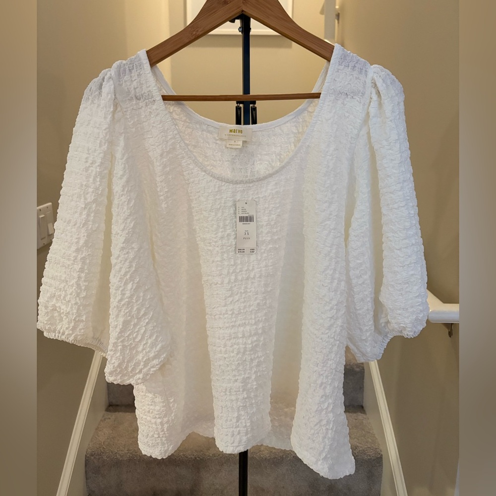 Maeve Anthropologie White Textured Women’s Blouse 3X